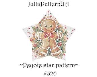 Gingerbread man Peyote star pattern PDF Christmas ornament 3D Beaded star pattern DIY Warped square pattern Puffy star Seed bead patterns