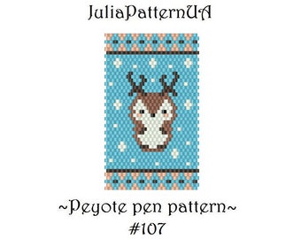 Deer Christmas ornament Peyote pen wrap patterns PDF Beaded pen cover patterns for G2 pilot DIY Odd counte peyote Seed bead patterns