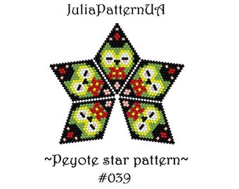 Owl 3D Peyote star pattern PDF Night bird Beaded star pattern DIY Warped square pattern Peyote stitch puffy star Seed bead patterns