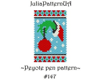 Green christmas character Peyote pen cover patterns Beaded pen wrap patterns for G2 pilot DIY Seed bead patterns