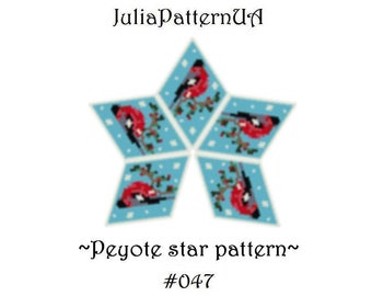 Bullfinch bird 3D peyote star pattern Peyote beading patterns Beaded star patterns Christmas ornament Miyuki delica beads Seed bead patterns