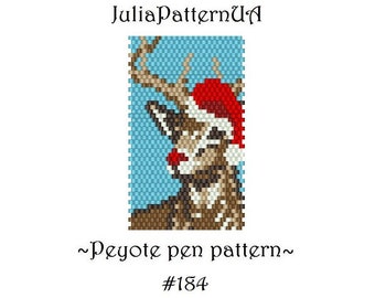 Christmas deer Peyote pen cover patterns PDF Forest animal Beaded pen wrap patterns for G2 pilot DIY Seed bead patterns
