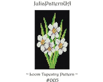 Daffodil Bead loom tapestry patterns PDF Narcissus flower Beading loom patterns DIY Seed bead patterns