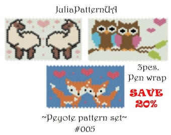 Owl Lama Fox Peyote pen wrap patterns PDF Beaded pen cover pattern for G2 pilot SET of 3 pcs. Animal and bird Seed bead pattern