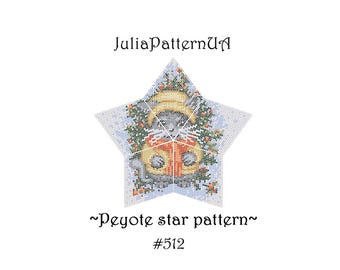 Christmas cat in a hat 3D Peyote star pattern PDF Beaded star pattern Warped square seed bead patterns Peyote stitch puffy star