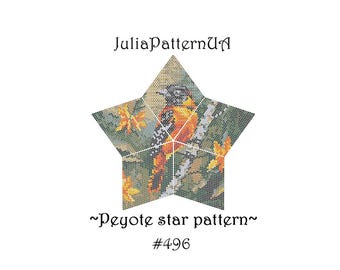 Baltimore oriole 3D Peyote star pattern PDF Autumn landscape Beaded star pattern Warped square seed bead patterns Peyote stitch puffy star