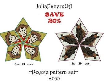 SET Cowboy Horse 3D peyote star pattern PDF Cartoon characters Beaded star pattern Puffy star DIY Warped square pattern Seed bead patterns