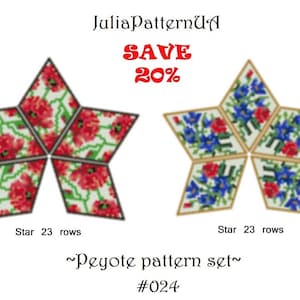 SET Poppy flower 3D peyote star pattern Peyote beading patterns Beaded star patterns Miyuki delica beads 11 Seed bead patterns