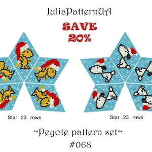 Set of 2 pcs. Christmas beagle dog and yellow bird Peyote star pattern 3D Beaded star pattern Cartoon characters DIY Seed bead patterns