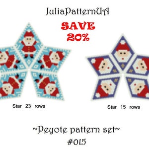 SET Santa Claus 3D peyote star pattern Peyote beading patterns Beaded star patterns Seed bead patterns Christmas ornament