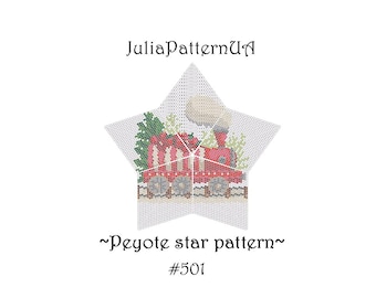 Сhristmas train 3D Peyote star pattern PDF Beaded star pattern DIY Warped square seed bead patterns Peyote stitch puffy star