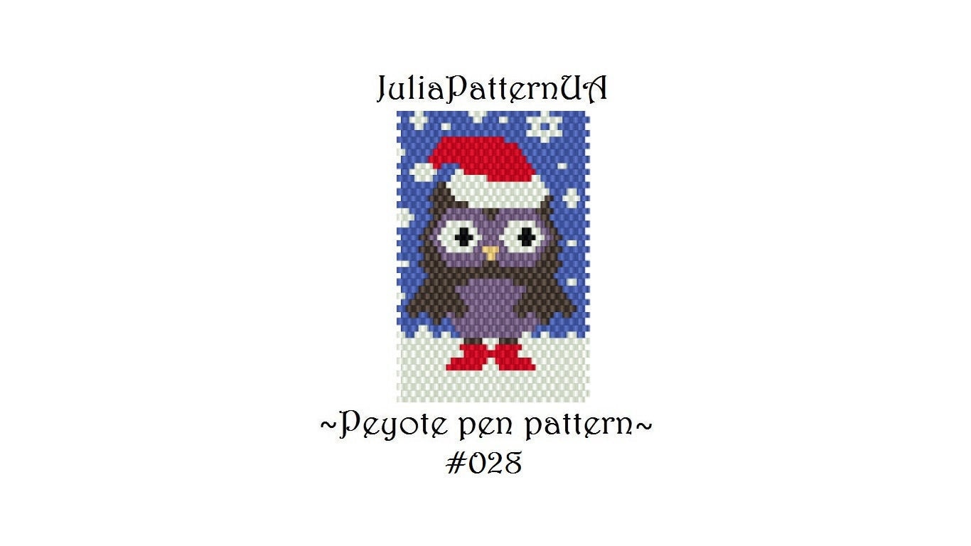 Christmas owl Peyote pen cover patterns PDF Forest winter bird Beaded pen wrap patterns for G2 pilot