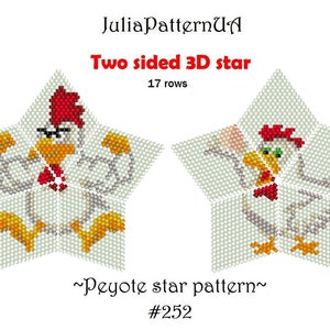 Rooster and hen Two sided peyote star pattern PDF Easter ornament 3D Beaded star pattern DIY Warped square pattern
