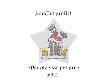 Santa stuck in chimney 3D Peyote star pattern PDF Beaded star pattern DIY Warped square seed bead patterns Peyote stitch puffy star