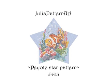 Clownfish and coral reef Peyote star pattern PDF Underwater 3D Beaded star pattern Warped square seed bead patterns Peyote stitch puffy star