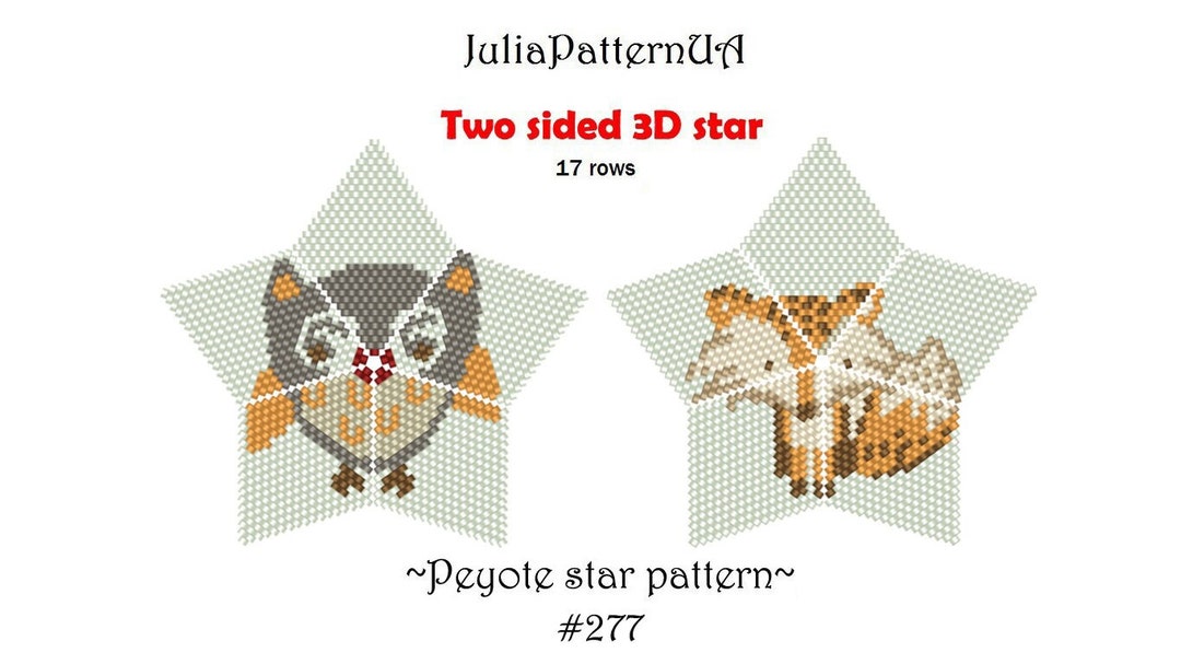 Owl and Fox Two Sided Peyote Star Pattern PDF Scandinavian Folk Art 3D ...