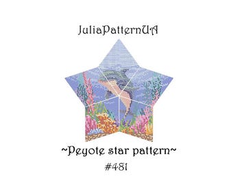 Dolphin and coral reef Peyote star pattern PDF Underwater 3D Beaded star pattern Warped square seed bead patterns Peyote stitch puffy star