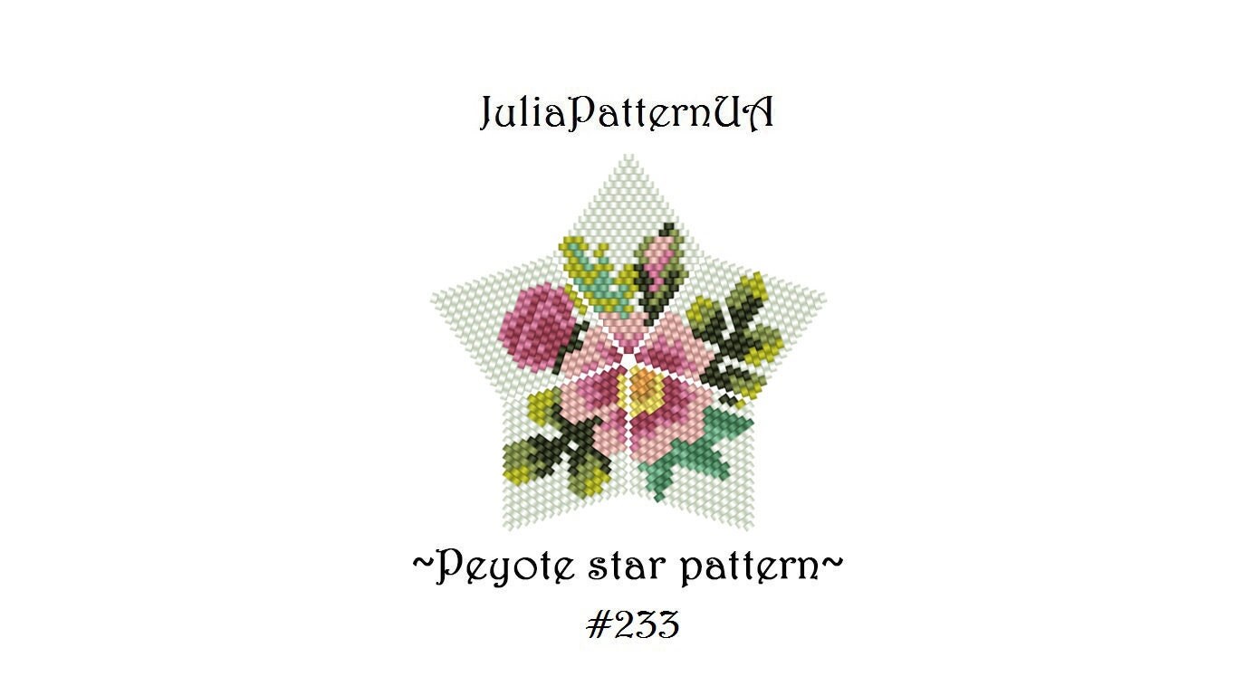 Rosehip Peyote star pattern Pink flower 3D Beaded star pattern DIY Warped square pattern Seed bead patterns