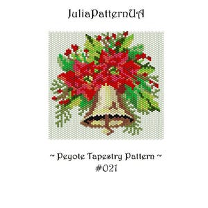 Christmas bell with poinsettia Peyote tapestry pattern PDF Winter flower Beaded tapestry patterns DIY Seed bead patterns