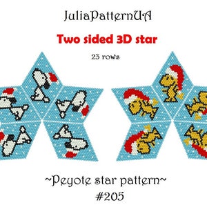 Christmas beagle dog and yellow bird Two sided 3D peyote star pattern Beaded star pattern Cartoon characters DIY Seed bead patterns