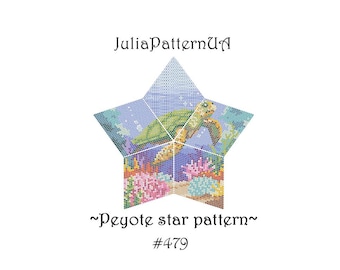 Turtle and coral reef 3D Peyote star pattern PDF Underwater Beaded star pattern Warped square seed bead patterns Peyote stitch puffy star