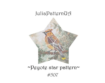 Cedar waxwing 3D Peyote star pattern PDF Foggy forest landscape Beaded star pattern DIY Puffy star Warped square seed bead patterns