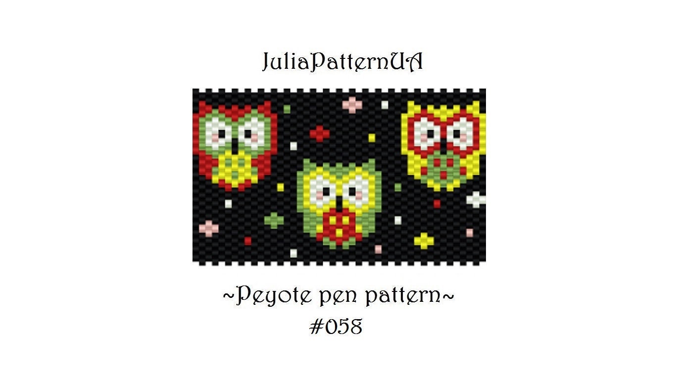 Owl Peyote pen wrap patterns PDF Night bird Beaded pen cover patterns for G2 pilot DIY Seed bead pat