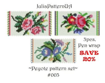SET Beaded pen cover pattern Peyote pen wraps pattern for G2 pilot Floral peyote pattern Beading patterns Peyote pen wrap bead patterns