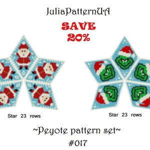 SET Santa Claus Green christmas character 3D peyote star pattern Peyote beading patterns Beaded star patterns Seed bead patterns