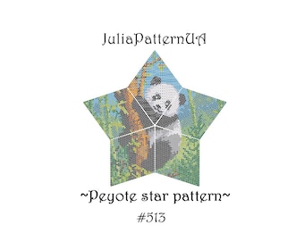 Panda in bamboo forest 3D Peyote star pattern PDF Animal Beaded star pattern Peyote stitch puffy star Warped square seed bead patterns