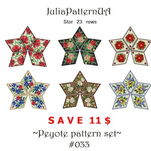 SET Poinsettia Roses Poppy Pansies 3D peyote star pattern Peyote beading patterns Beaded star patterns Seed bead patterns