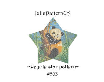 Panda in bamboo forest 3D Peyote star pattern PDF Beaded star pattern Peyote stitch puffy star Warped square seed bead patterns