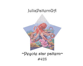Octopus and coral reef Peyote star pattern PDF Underwater 3D Beaded star pattern Warped square seed bead patterns Peyote stitch puffy star
