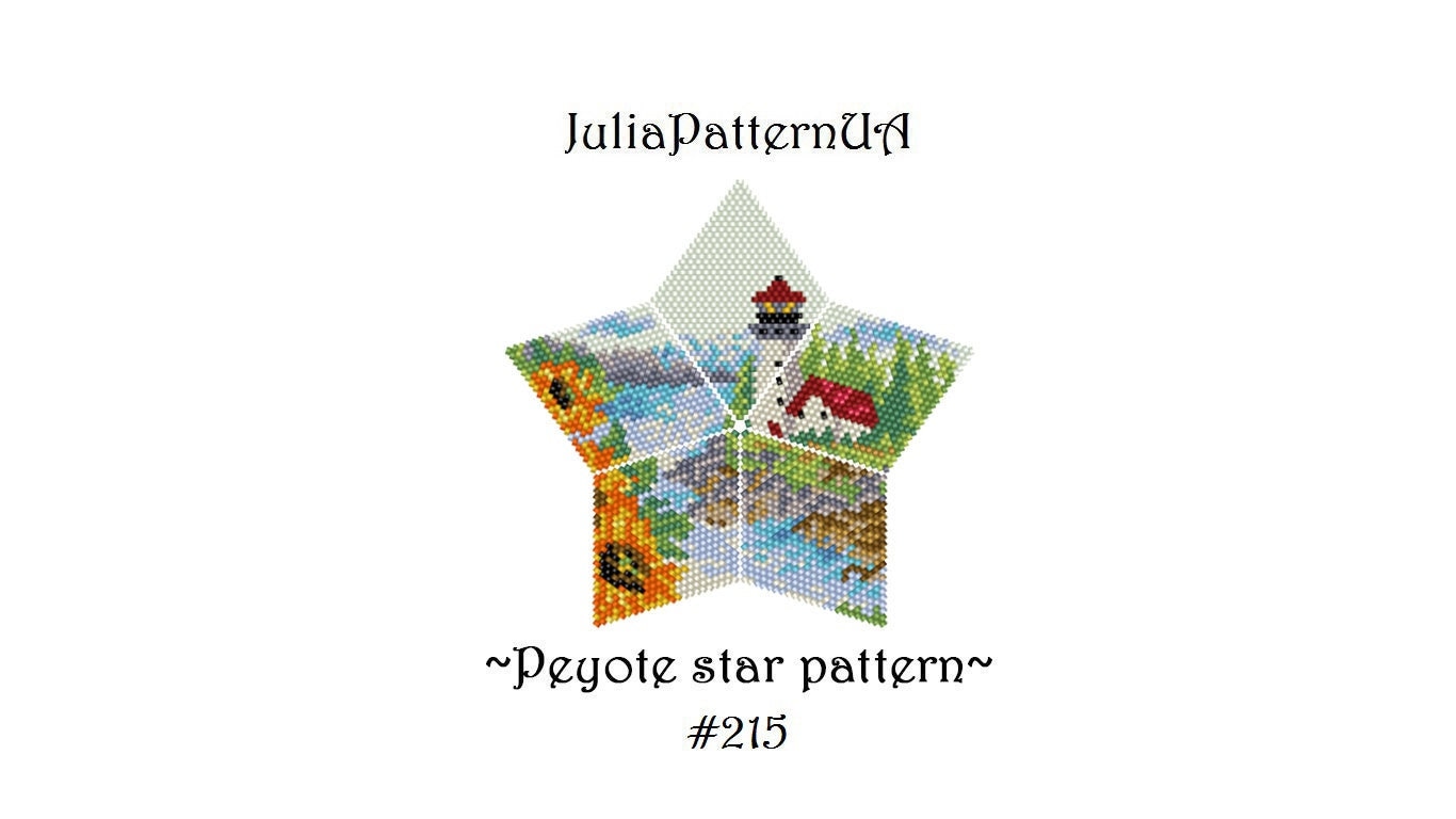 Summer landscape Peyote star pattern Lighthouse on rocks 3D Beaded star pattern DIY Warped square pattern Seed bead patterns