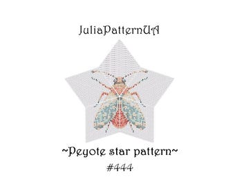 Moth 3D Peyote star pattern PDF Insect Beaded star pattern DIY Warped square seed bead patterns Peyote stitch puffy star