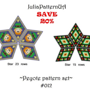 SET Leprechaun 3D peyote star pattern Peyote beading patterns Beaded star patterns Miyuki delica beads 11 Seed bead patterns St patricks day