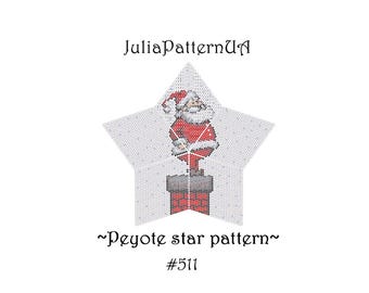 Santa Claus on roof chimney 3D Peyote star pattern PDF Beaded star pattern DIY Warped square seed bead patterns Peyote stitch puffy star