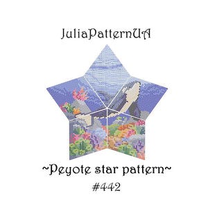 Orca and coral reef Peyote star pattern PDF Underwater 3D Beaded star pattern Warped square seed bead patterns Peyote stitch puffy star