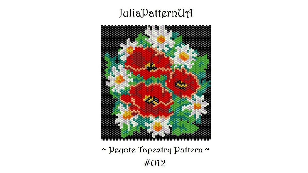 Daisies Poppy Peyote Tapestry Pattern PDF Wildflower Bouquet Beaded