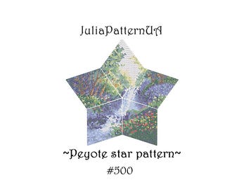 Forest waterfall 3D Peyote star pattern PDF Nature landscape Beaded star pattern Peyote stitch puffy star Warped square seed bead patterns