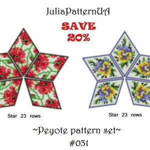 SET Poppy Pansies flower 3D peyote star pattern Peyote beading patterns Beaded star patterns Miyuki delica beads 11 Seed bead patterns