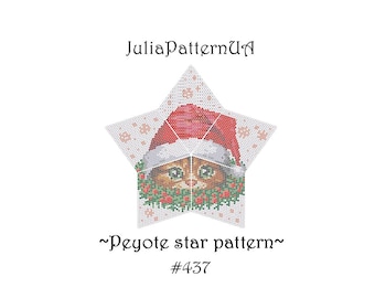 Christmas cat in a hat 3D Peyote star pattern PDF Beaded star pattern DIY Peyote stitch puffy star Warped square seed bead patterns