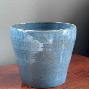 Hand Thrown Studio Pottery Vase Blue Glazed Signed Artisan Ceramic Vessel 5.25"