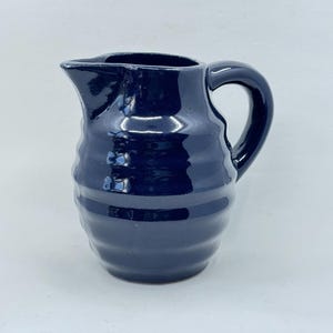 Vintage Dark Blue Studio Pottery Pitcher Handmade Ceramic Art Pottery Jug