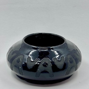 Vintage Michael Camic Studio Pottery Black Vase Bowl Signed Handmade Ceramic Art Pot