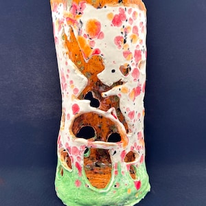 Handmade Studio Pottery Luminary Sculpture Signed EHC Openwork Art Object