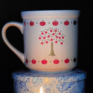 Vintage 1980's Apple Recipe Mug Korea Stoneware Hot Mulled Cider Country Kitchen Cup