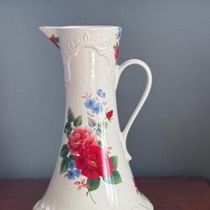 Vintage Bell Ceramics Anna Lee 1982 Floral Pitcher Cottagecore Rose Pitcher