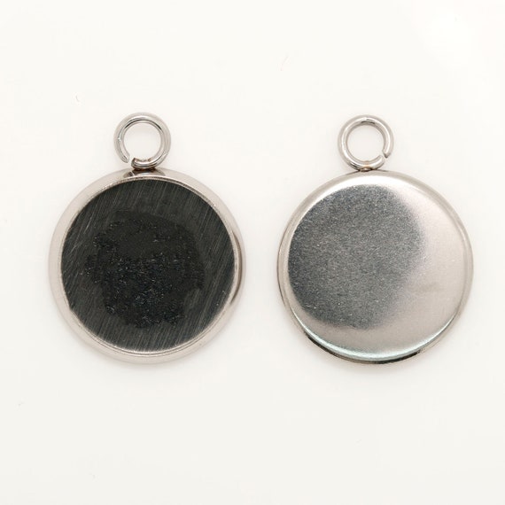 10 pcs. Stainless Steel Round Cabochon Pendants 14mm, Cabochon 12mm with Open Ring. DIY Findings. DIY Jewerly