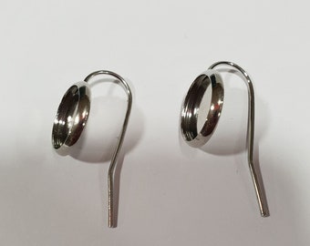 1 Pair French Ear Wires Earrings 25mm Rhodium Silver Plated With Base For 10MM Cabochon